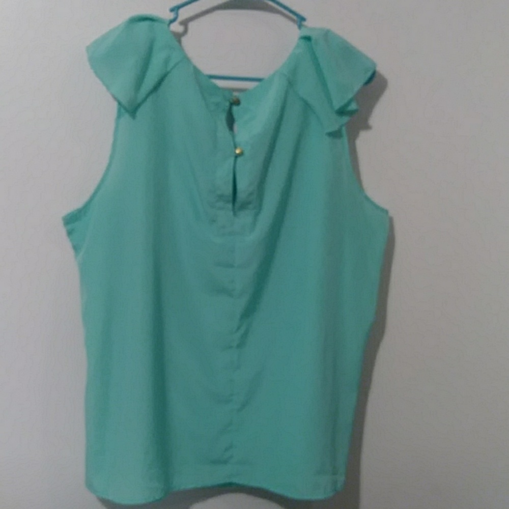 Plus size mint green blouse with pleated neckline - Picture 6 of 6